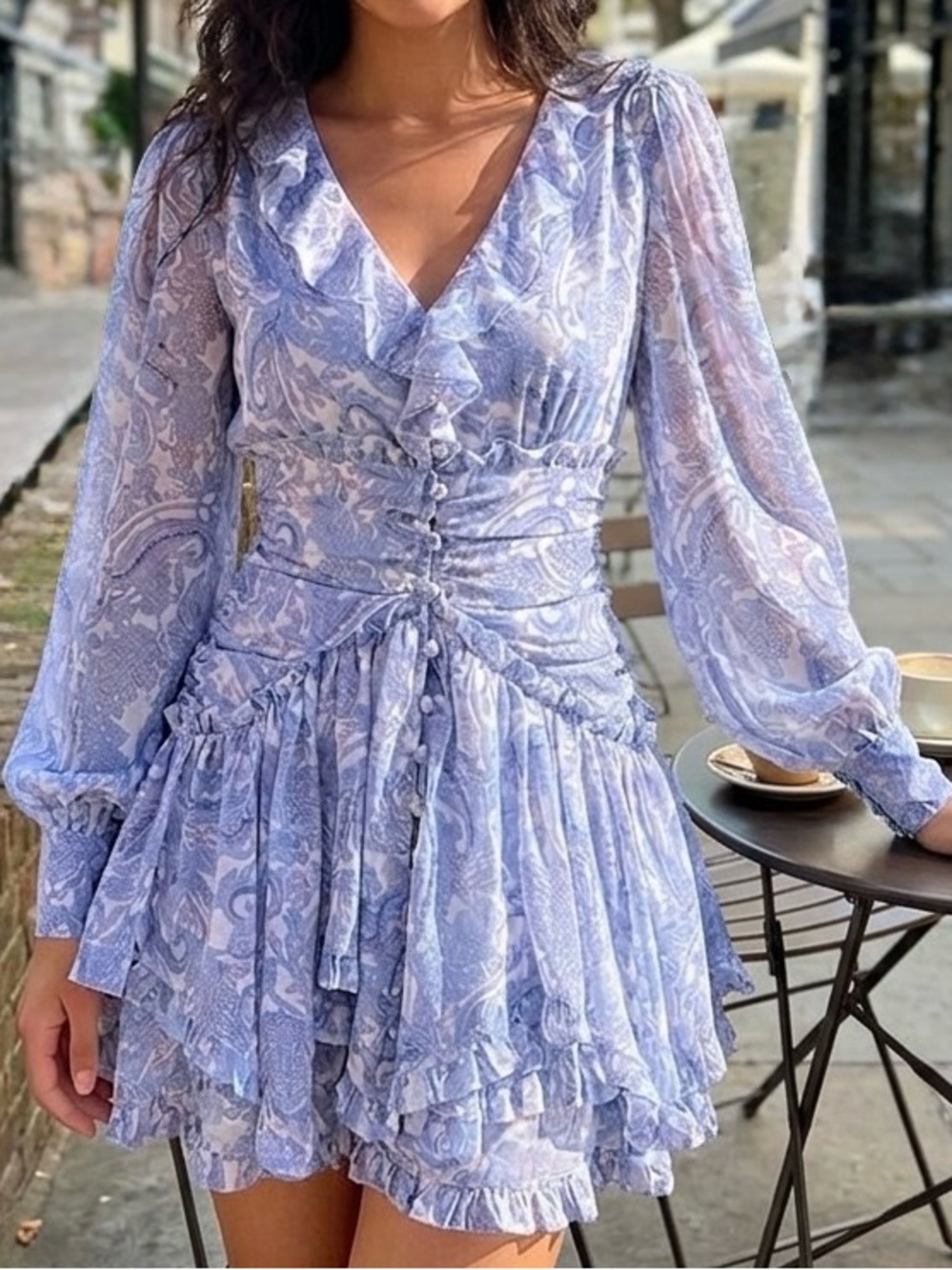 For Love Bell Lavender Paisley Ruffle Wrap Mini Dress size Medium